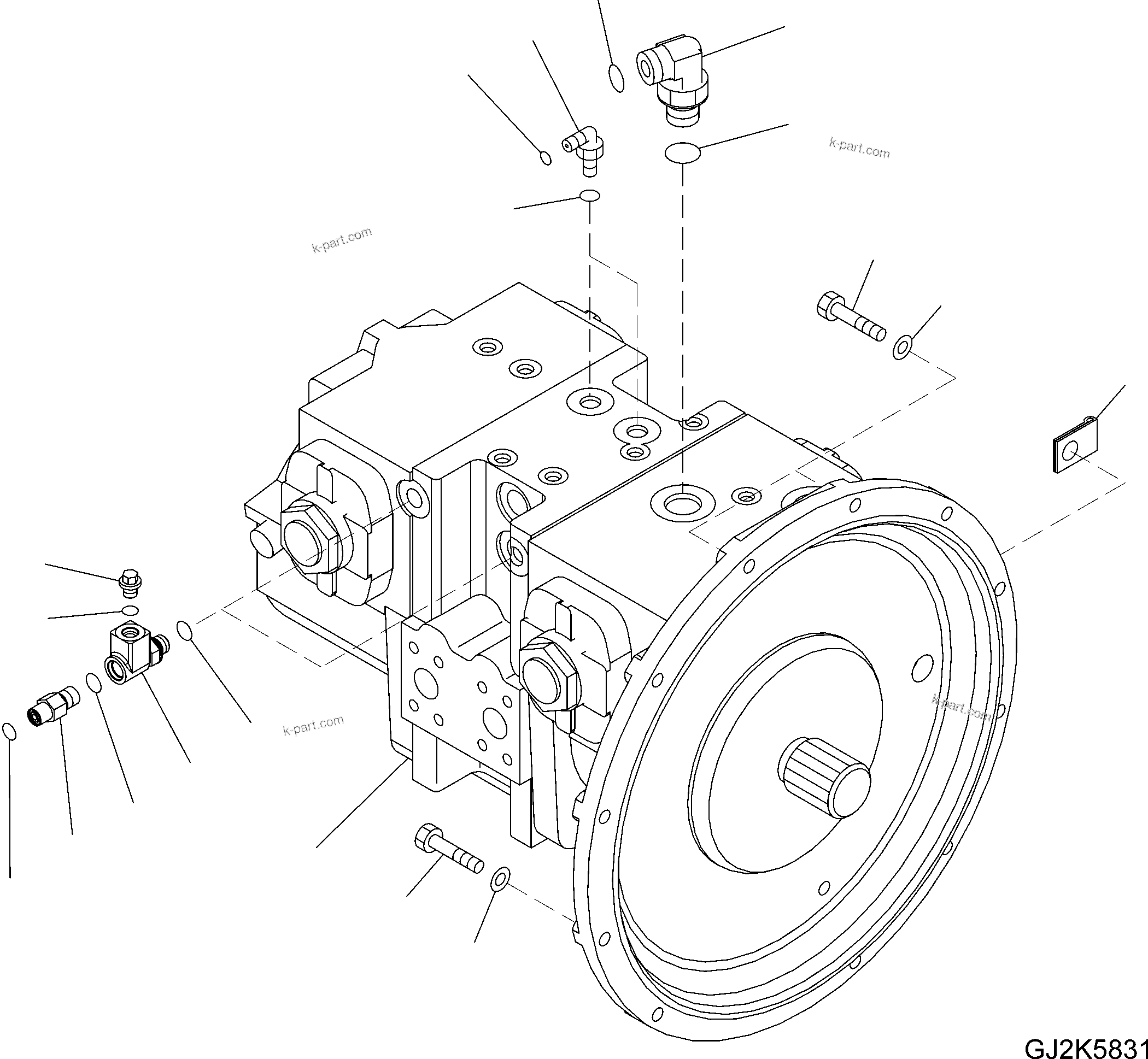 Komatsu parts book diagram for PW220-7E0 S/N H65051-UP: MAIN PUMP AND CONNECTING PARTS