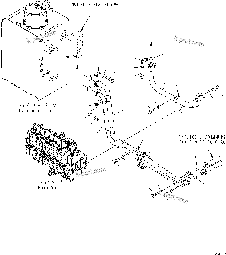 Komatsu parts book diagram for PW220-7E0 S/N H65051-UP: OIL COOLER LINE