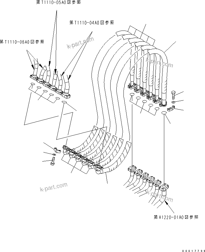 Komatsu parts book diagram for PW220-7E0 S/N H65051-UP: WORK EQUIPMENT LINE (2/3 - REVOLVING FRAME SIDE FOR TWO-PIECE BOOM)