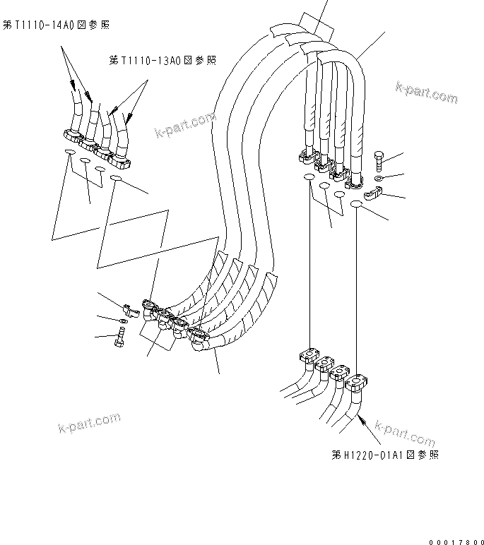 Komatsu parts book diagram for PW220-7E0 S/N H65051-UP: WORK EQUIPMENT LINE (2/3 - REVOLVING FRAME SIDE FOR ONE-PIECE BOOM)