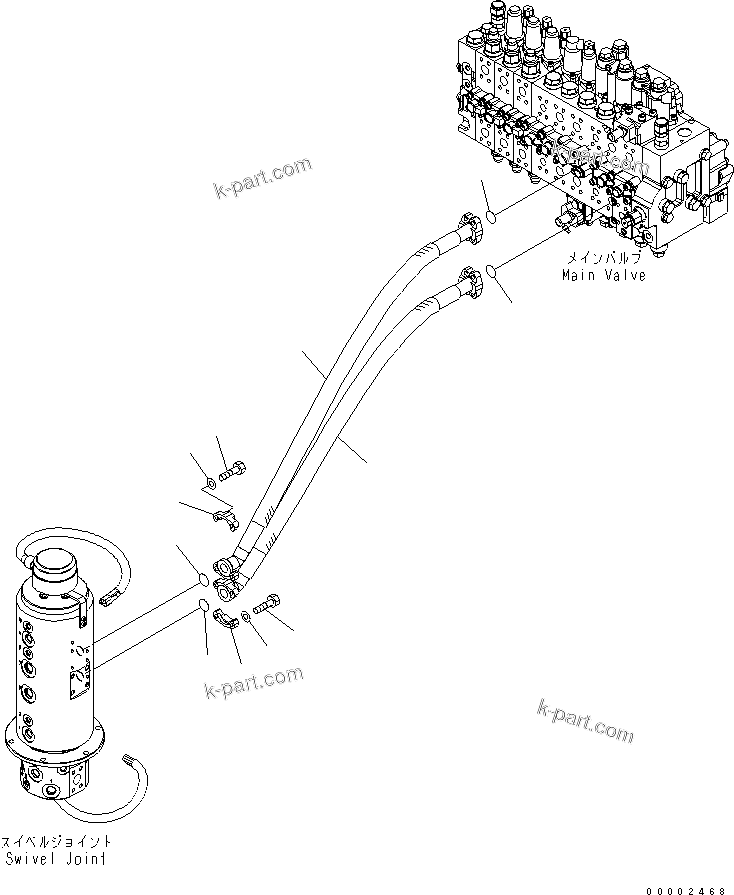 Komatsu parts book diagram for PW220-7E0 S/N H65051-UP: TRAVEL LINE (UPPER)