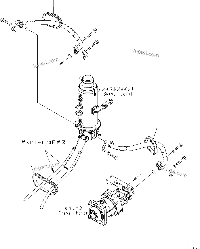 Komatsu parts book diagram for PW220-7E0 S/N H65051-UP: LOWER PIPING GROMMET