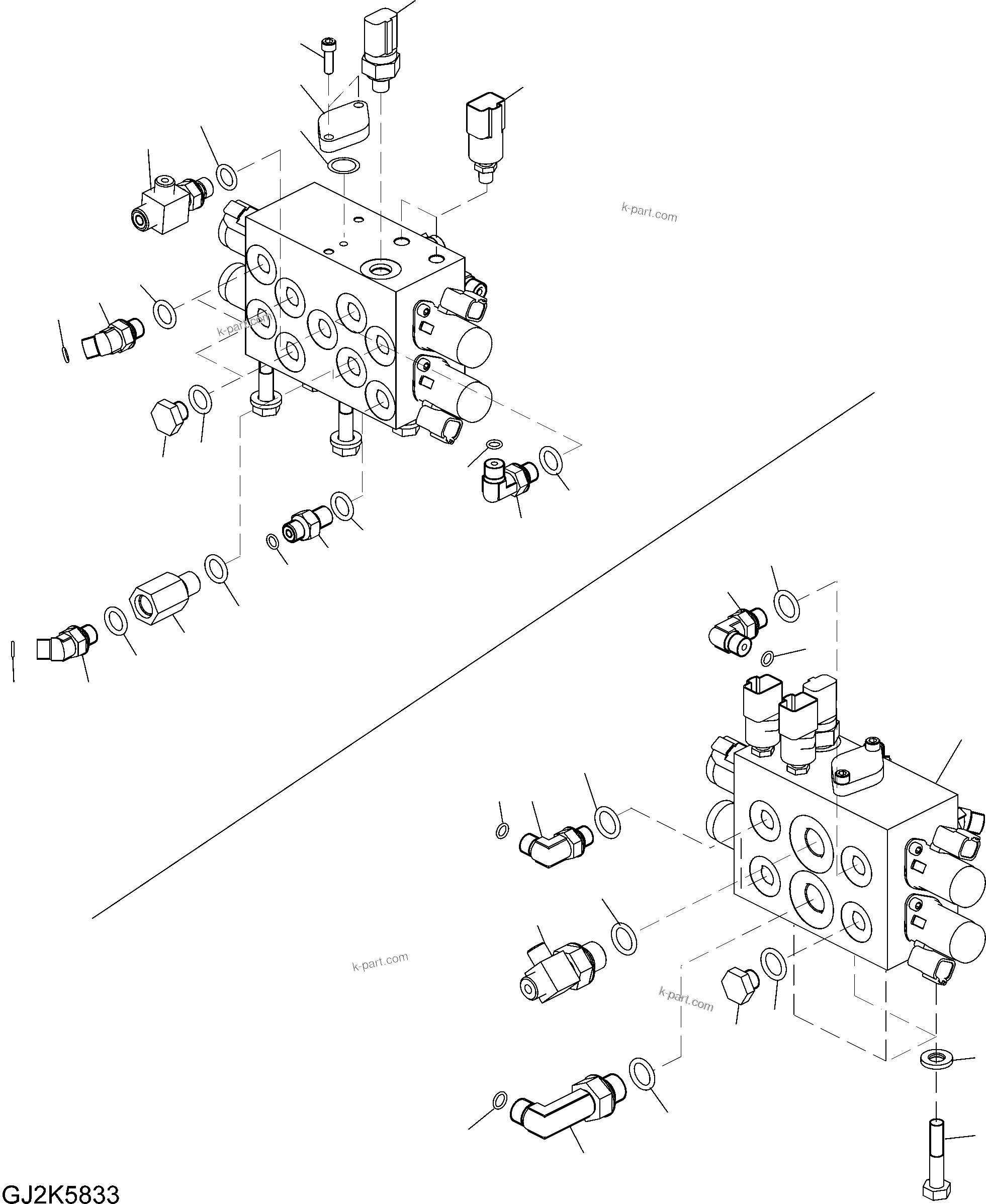 Komatsu parts book diagram for PW220-7E0 S/N H65051-UP: PPC VALVE BLOCK AND CONNECTING PARTS (H65051 - H65096)