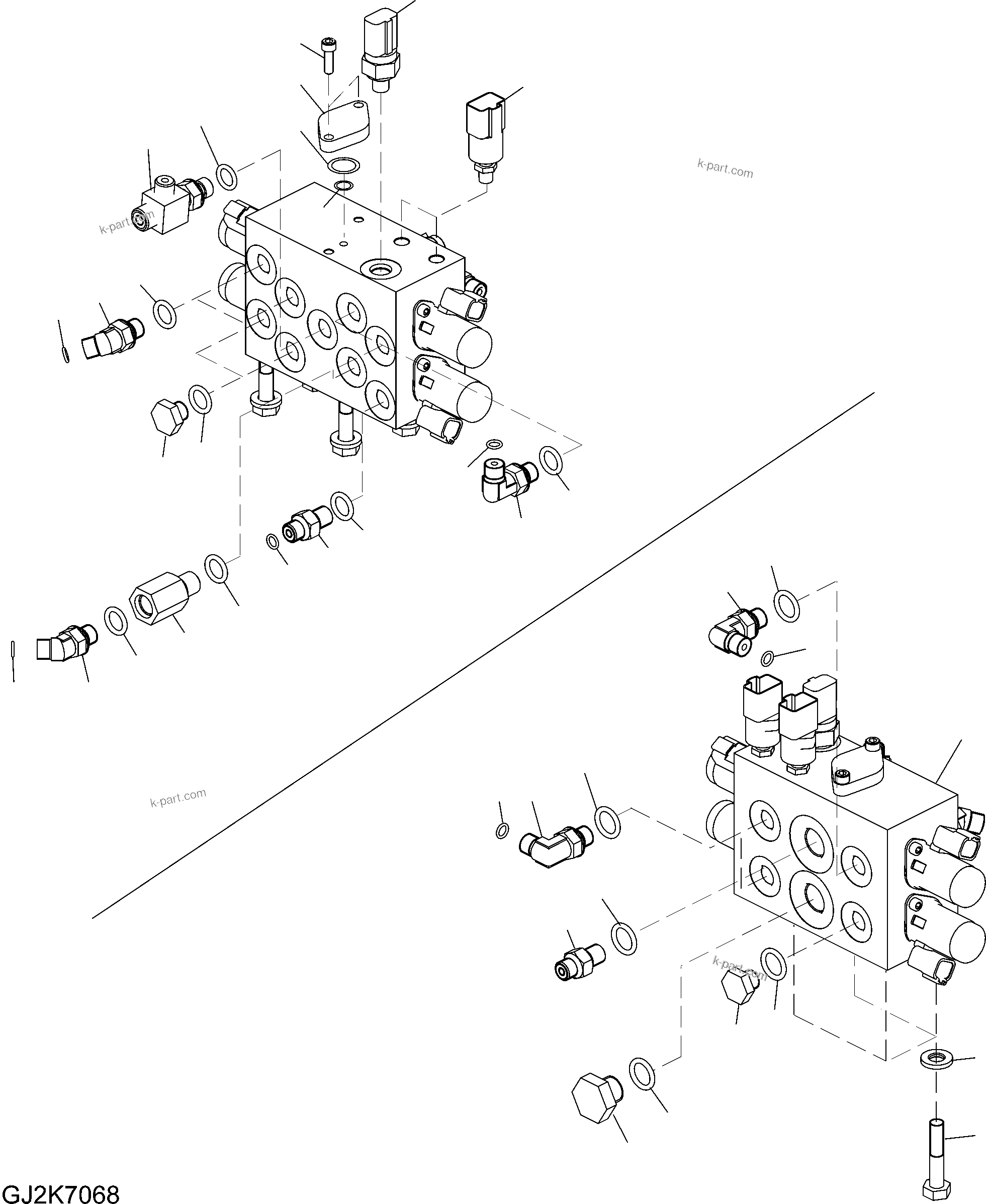 Komatsu parts book diagram for PW220-7E0 S/N H65051-UP: PPC VALVE BLOCK AND CONNECTING PARTS (H65097 AND UP)