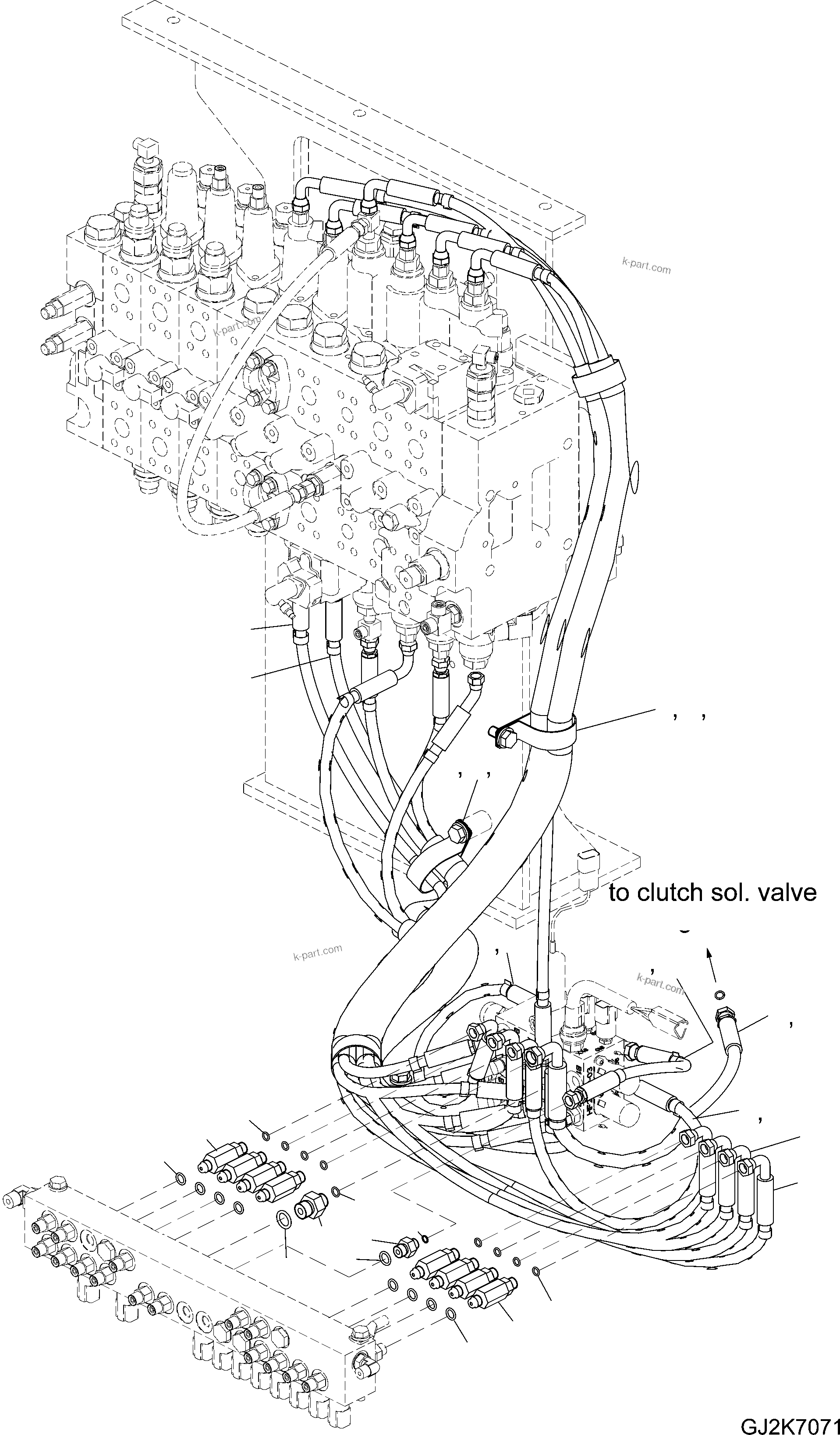 Komatsu parts book diagram for PW220-7E0 S/N H65051-UP: PPC MANIFOLD PIPING (H65097 AND UP)