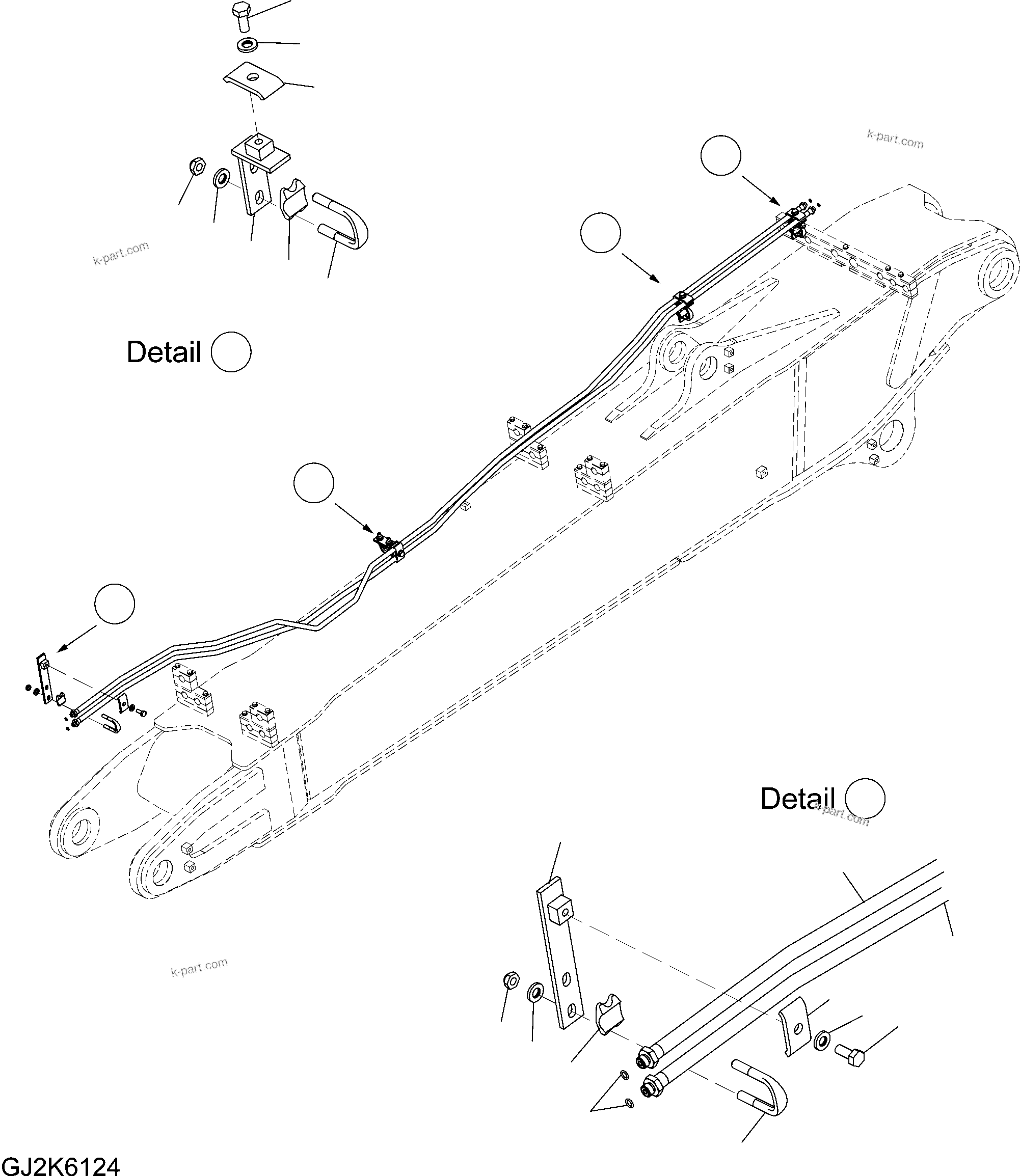 Komatsu parts book diagram for PW220-7E0 S/N H65051-UP: QUICK COUPLER PIPING (BOOM) (TWO-PIECE BOOM)