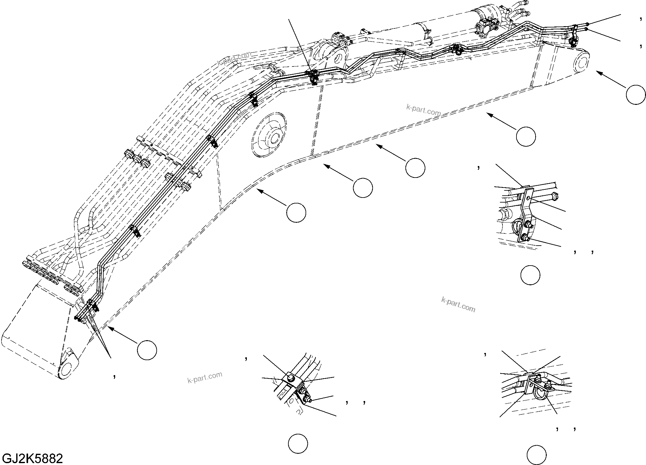 Komatsu parts book diagram for PW220-7E0 S/N H65051-UP: QUICK COUPLER PIPING (BOOM) (ONE-PIECE BOOM)