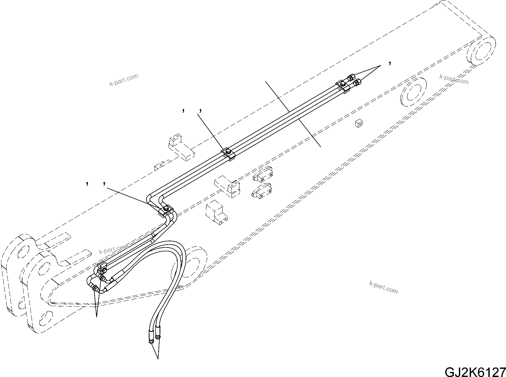 Komatsu parts book diagram for PW220-7E0 S/N H65051-UP: QUICK COUPLER PIPING (ARM) (1.8M)