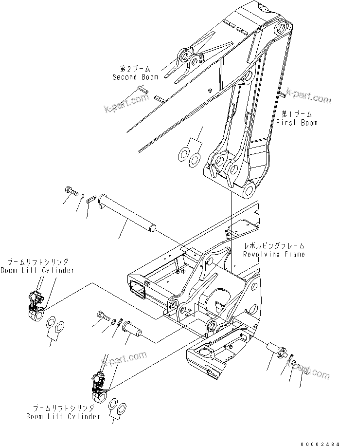 Komatsu parts book diagram for PW220-7E0 S/N H65051-UP: BOOM FOOT PIN (FOR TWO-PIECE BOOM)