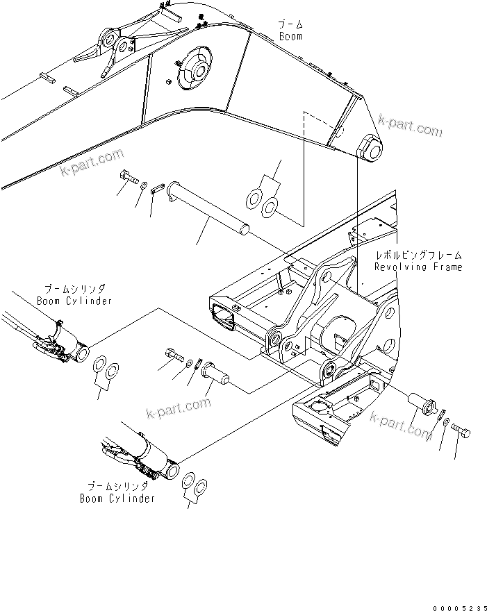 Komatsu parts book diagram for PW220-7E0 S/N H65051-UP: BOOM FOOT PIN (FOR ONE-PIECE BOOM)