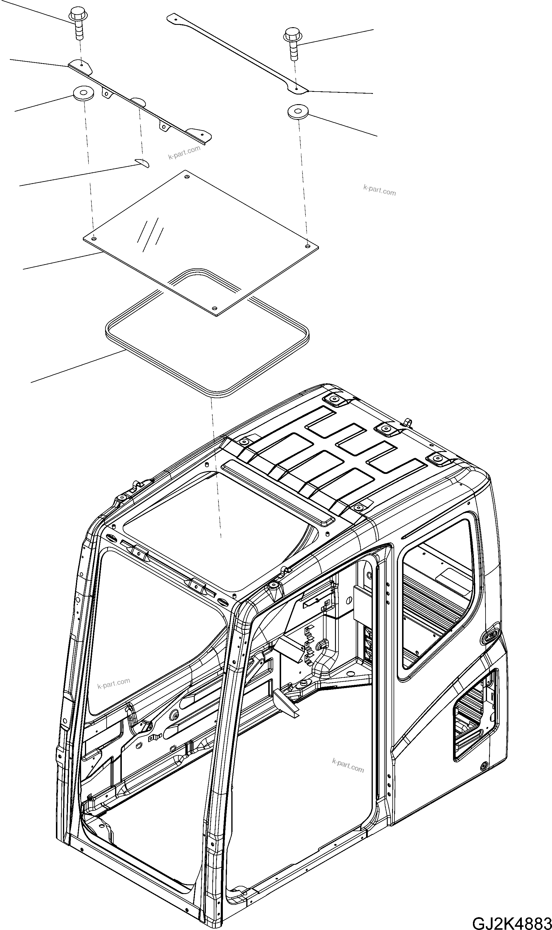 Komatsu parts book diagram for PW220-7E0 S/N H65051-UP: OPERATORґS CAB (ROOF WINDOW)