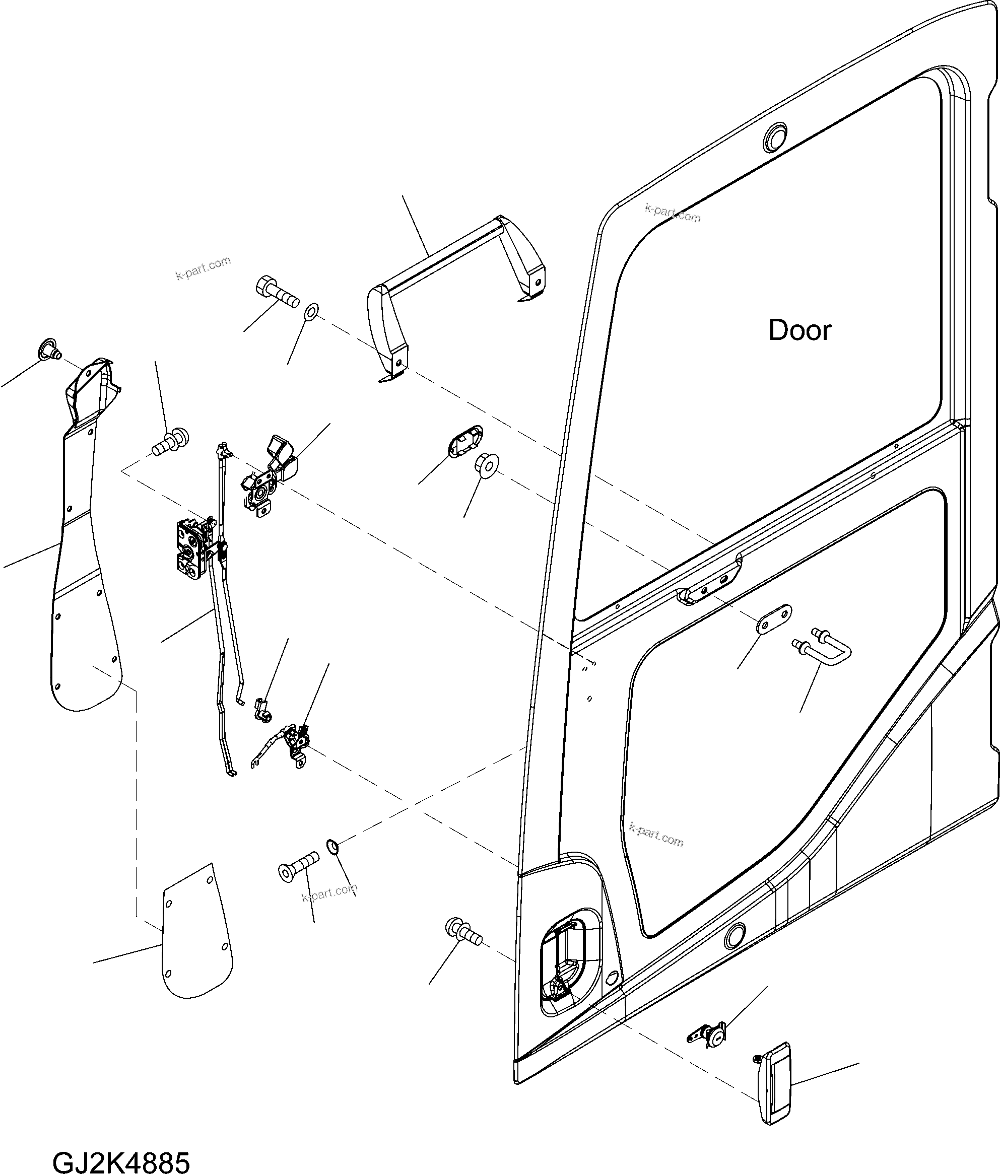 Komatsu parts book diagram for PW220-7E0 S/N H65051-UP: OPERATORґS CAB (DOOR LOCK)