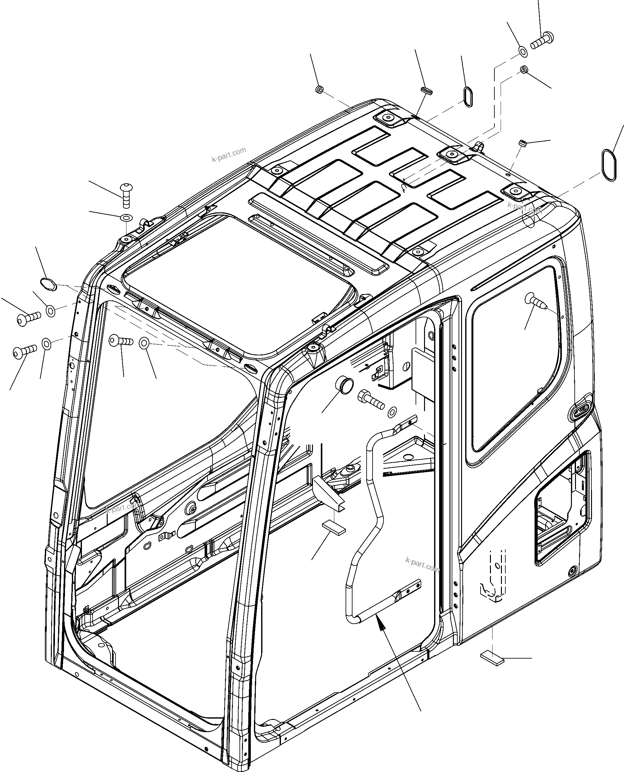 Komatsu parts book diagram for PW220-7E0 S/N H65051-UP: OPERATORґS CAB (BOLTS AND PLUGS)