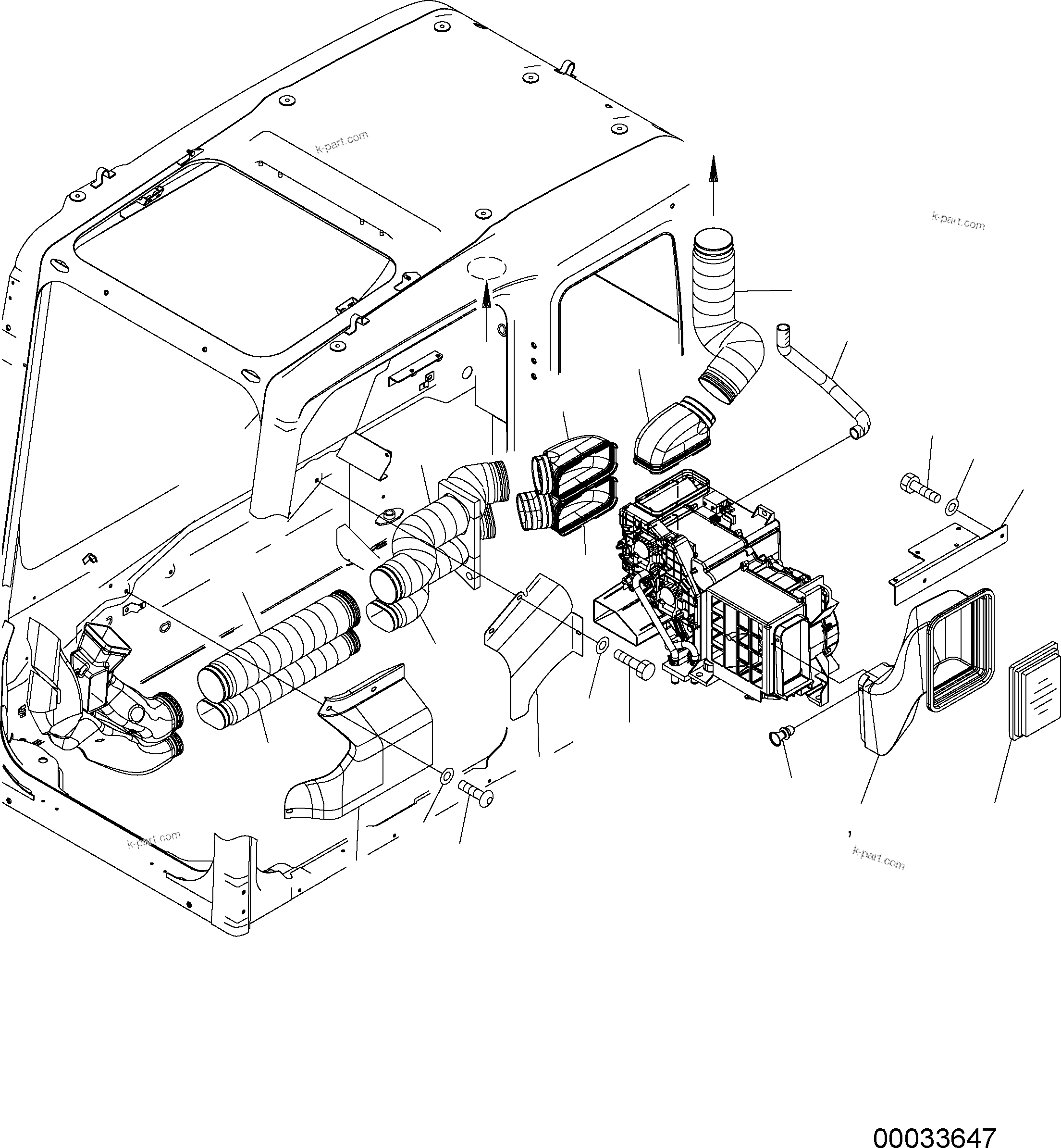 Komatsu parts book diagram for PW220-7E0 S/N H65051-UP: OPERATORґS CAB (PLATE AND DUCT)