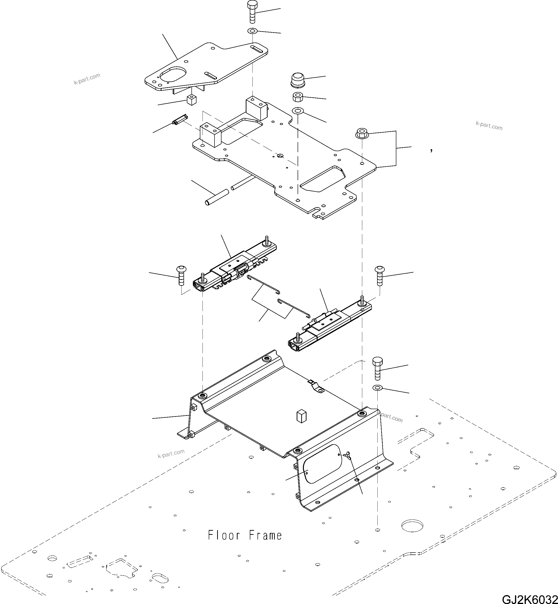 Komatsu parts book diagram for PW220-7E0 S/N H65051-UP: FLOOR FRAME (OPERATORґS SEAT STAND)