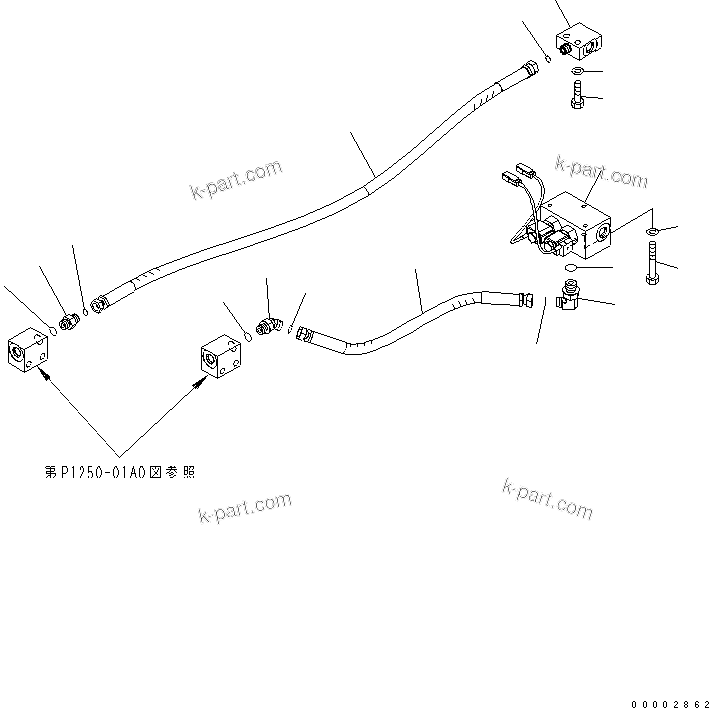 Komatsu parts book diagram for PW220-7E0 S/N H65051-UP: UNDER ATTACHMENT PIPING (REAR SOLENOID RELATED PARTS - OUTRIGGER)