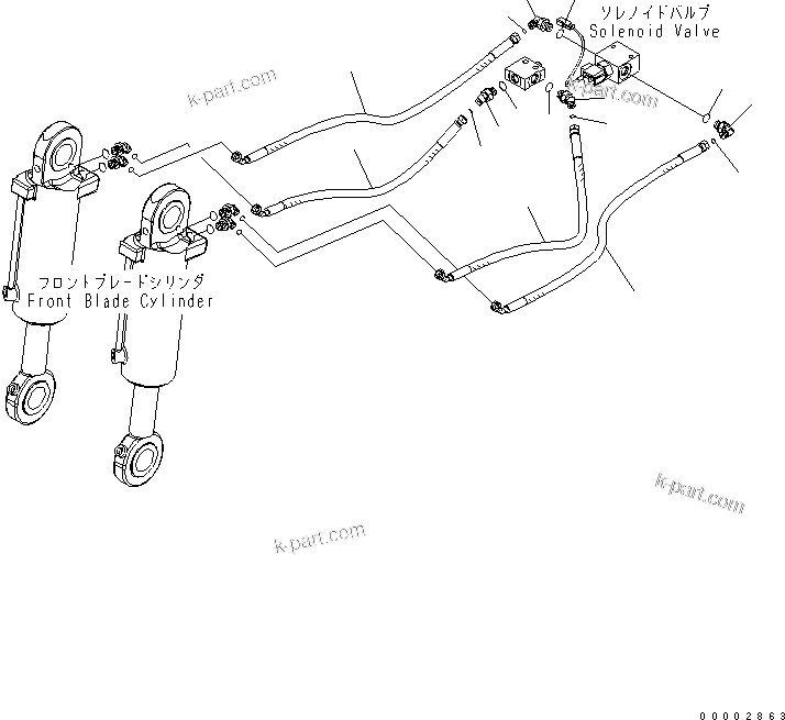 Komatsu parts book diagram for PW220-7E0 S/N H65051-UP: UNDER ATTACHMENT PIPING (FRONT ACTUATOR LINE - BLADE)
