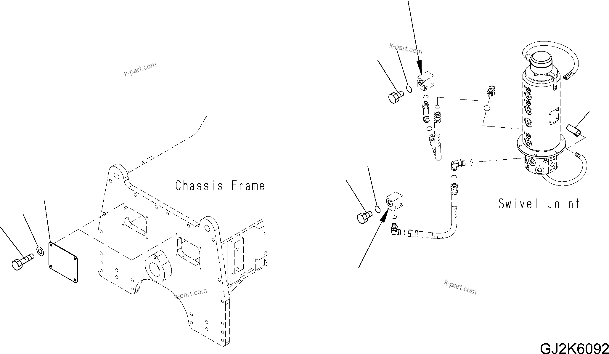 Komatsu parts book diagram for PW220-7E0 S/N H65051-UP: UNDER ATTACHMENT RELATED PARTS (FRONT ATTACHMENT LESS)
