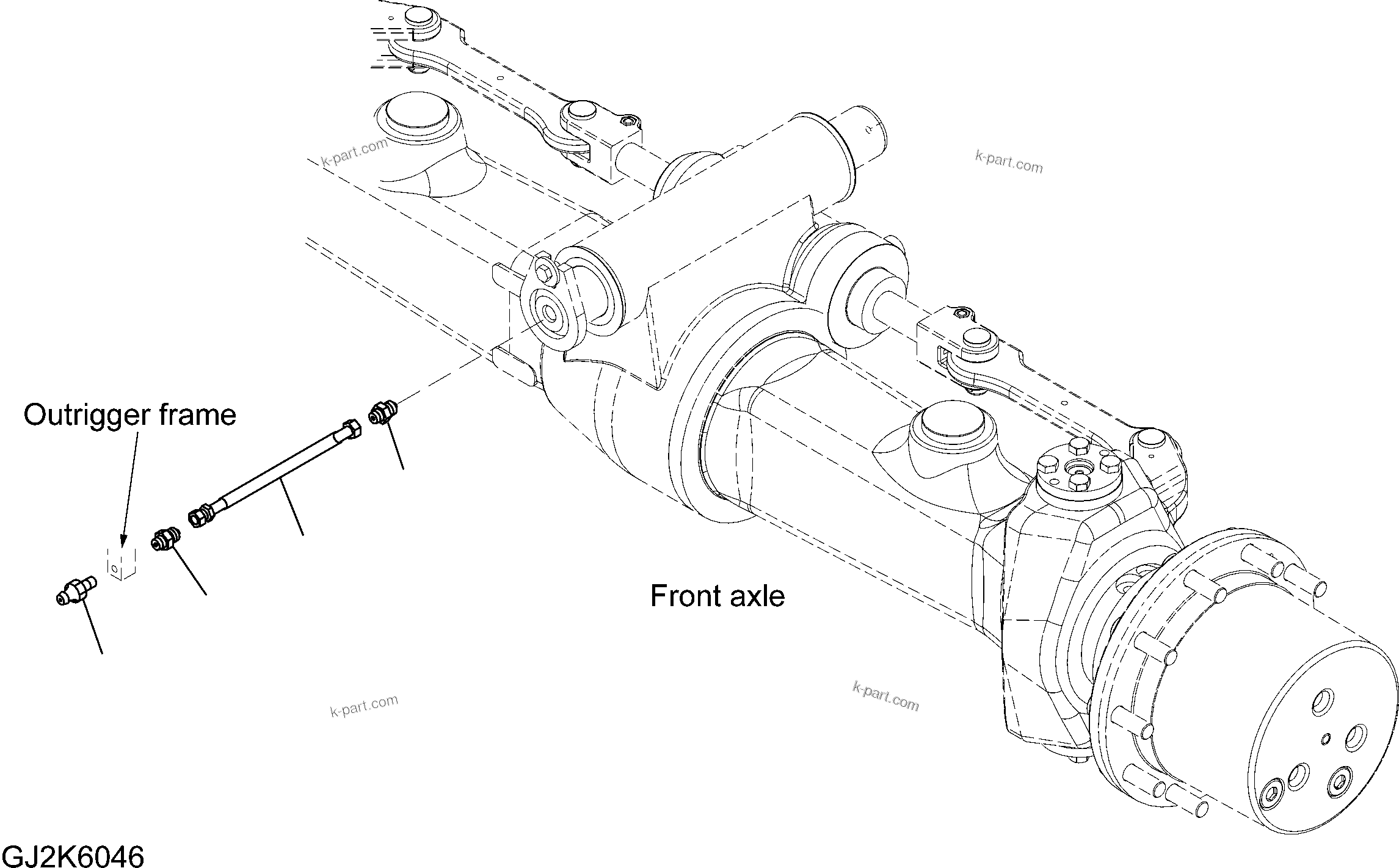 Komatsu parts book diagram for PW220-7E0 S/N H65051-UP: CHASSIS FRAME (CHASSIS LUBRICATION) (ONLY FOR FRONT OUTRIGGER)