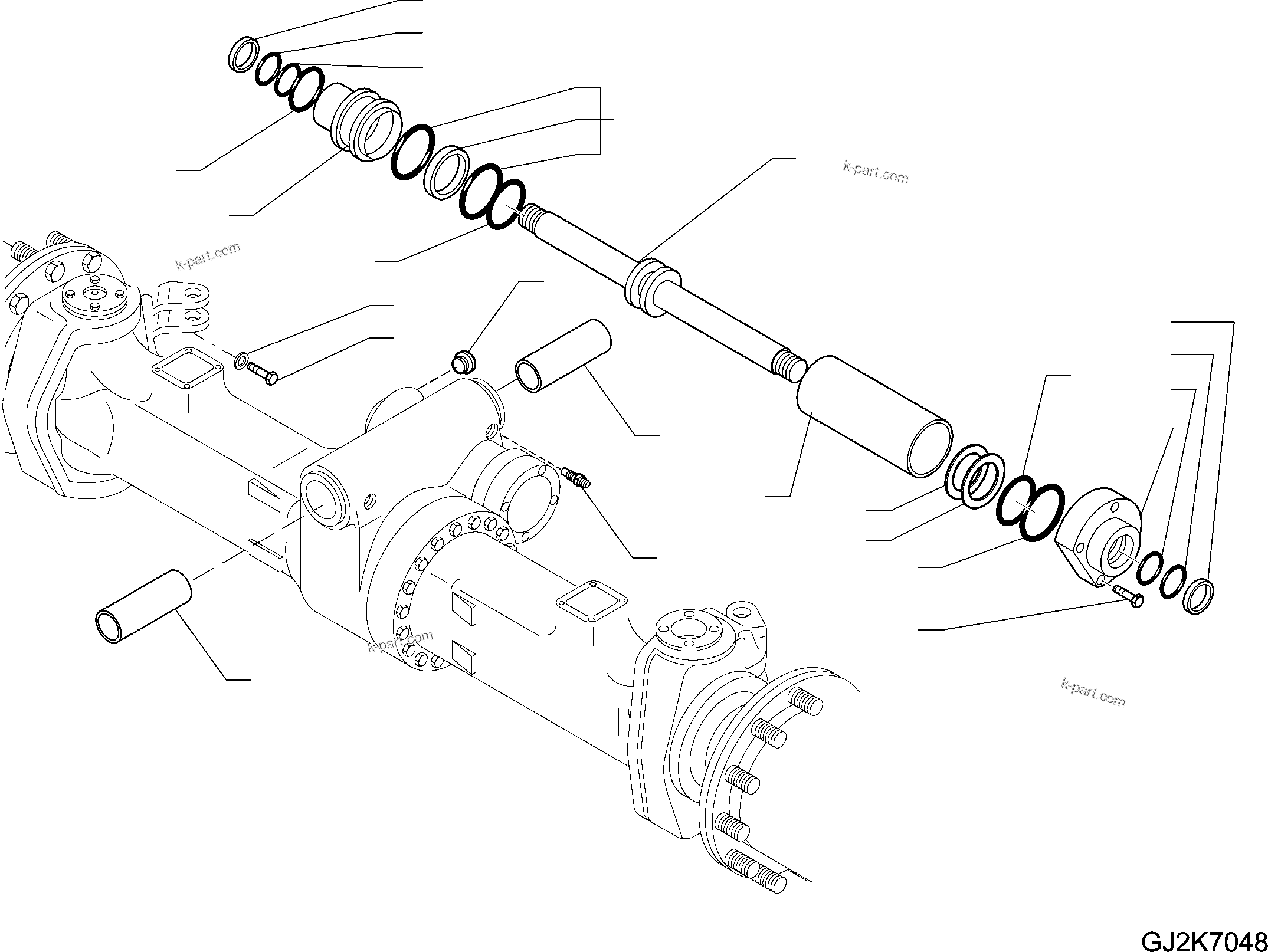 Komatsu parts book diagram for PW220-7E0 S/N H65051-UP: FRONT AXLE (1/5) (2.75M WIDTH) STEERING CYLINDER
