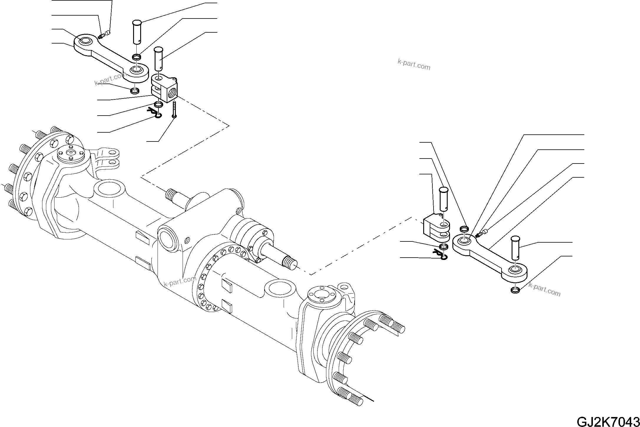 Komatsu parts book diagram for PW220-7E0 S/N H65051-UP: FRONT AXLE (2/5) (2.75M WIDTH) STEERING ARM