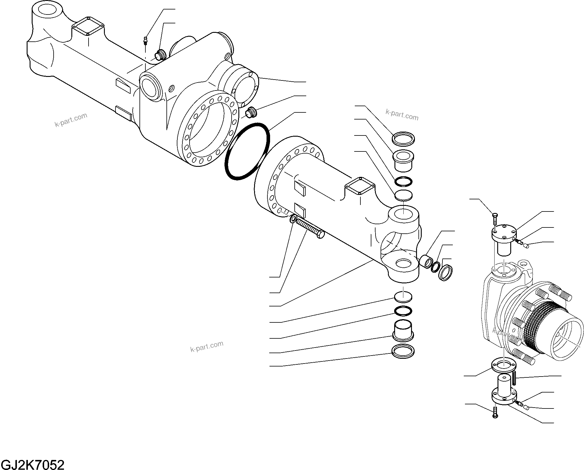 Komatsu parts book diagram for PW220-7E0 S/N H65051-UP: FRONT AXLE (4/5) (2.75M WIDTH) AXLE HOUSING