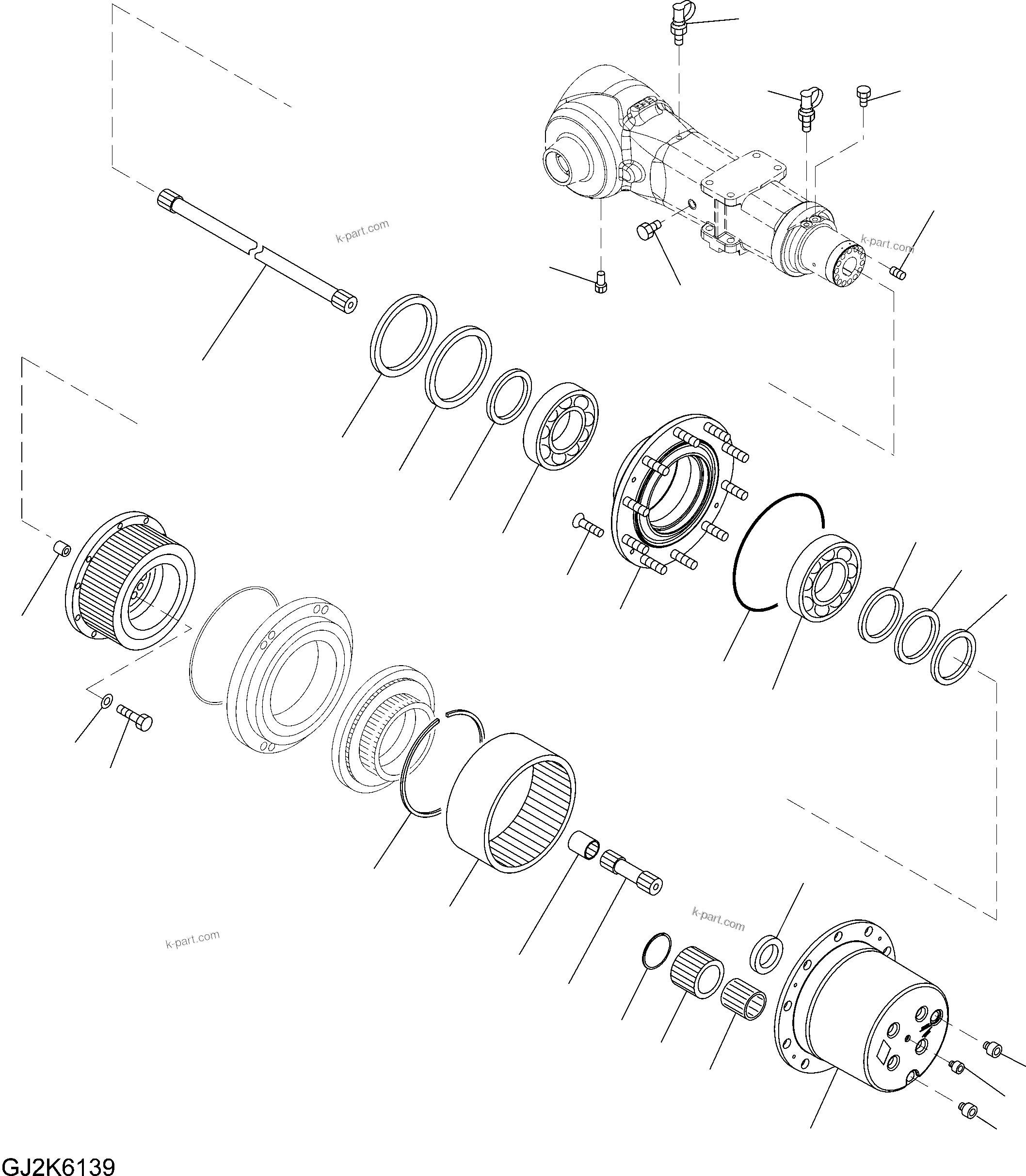 Komatsu parts book diagram for PW220-7E0 S/N H65051-UP: REAR AXLE (1/4) (2.75M WIDTH) HUB AND PLANETARY CARRIER