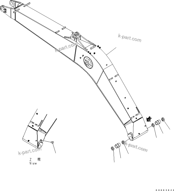 Komatsu parts book diagram for PW220-7E0 S/N H65051-UP: ONE-PIECE BOOM (BOOM)