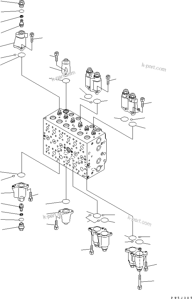 Komatsu parts book diagram for PW220-7E0 S/N H65051-UP: MAIN VALVE (8-SPOOL) (4/20) (FOR ONE-PIECE BOOM)