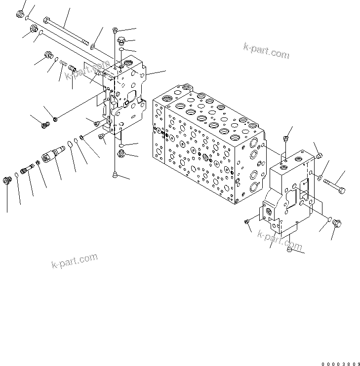 Komatsu parts book diagram for PW220-7E0 S/N H65051-UP: MAIN VALVE (7-SPOOL) (7/18) (FOR ONE-PIECE BOOM)