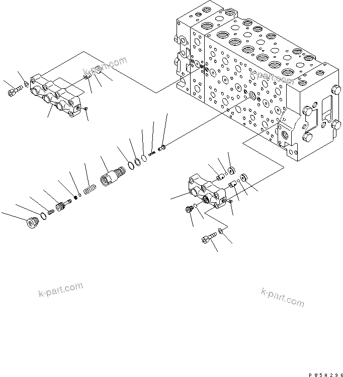 Komatsu parts book diagram for PW220-7E0 S/N H65051-UP: MAIN VALVE (7-SPOOL) (10/18) (FOR ONE-PIECE BOOM)