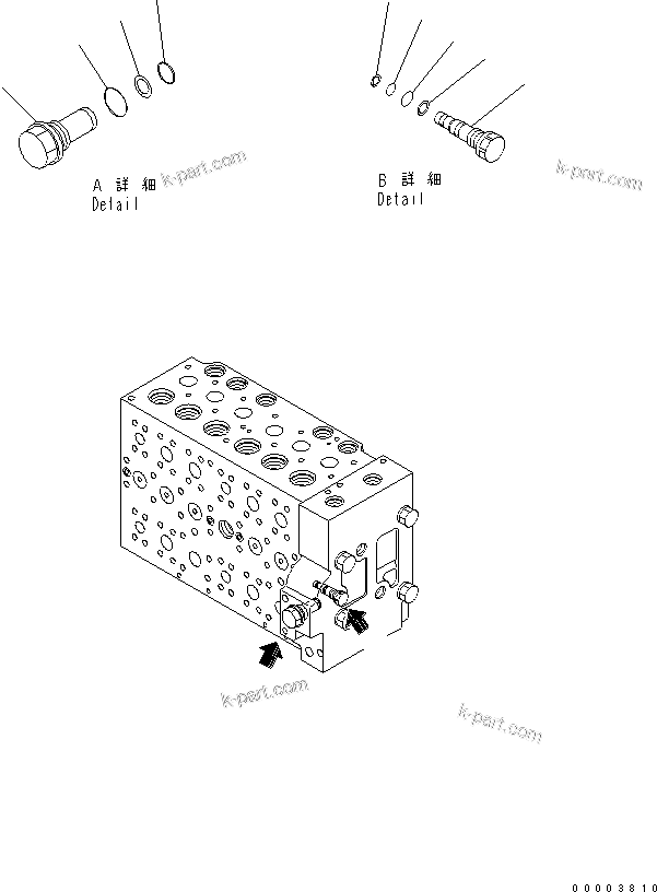 Komatsu parts book diagram for PW220-7E0 S/N H65051-UP: MAIN VALVE (8-SPOOL) (11/20) (FOR TWO-PIECE BOOM)