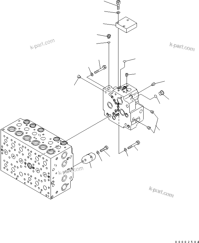 Komatsu parts book diagram for PW220-7E0 S/N H65051-UP: MAIN VALVE (7-SPOOL) (14/18) (FOR ONE-PIECE BOOM)