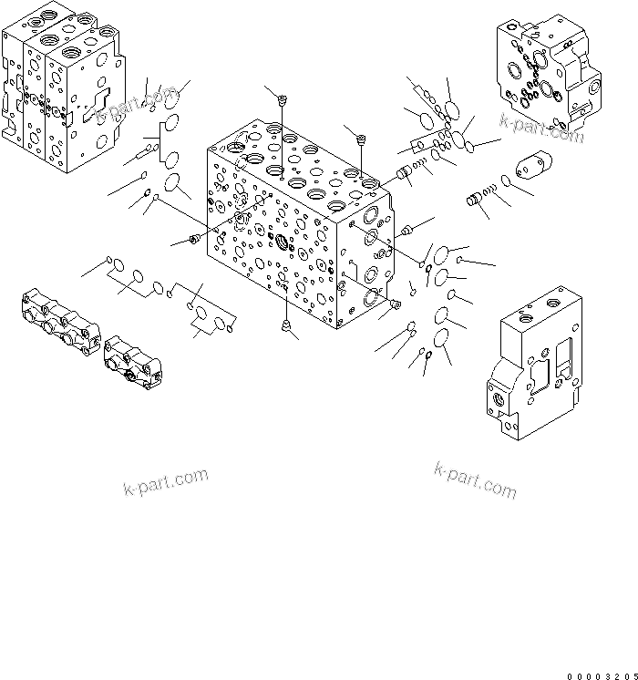 Komatsu parts book diagram for PW220-7E0 S/N H65051-UP: MAIN VALVE (8-SPOOL) (5/20) (FOR ONE-PIECE BOOM)