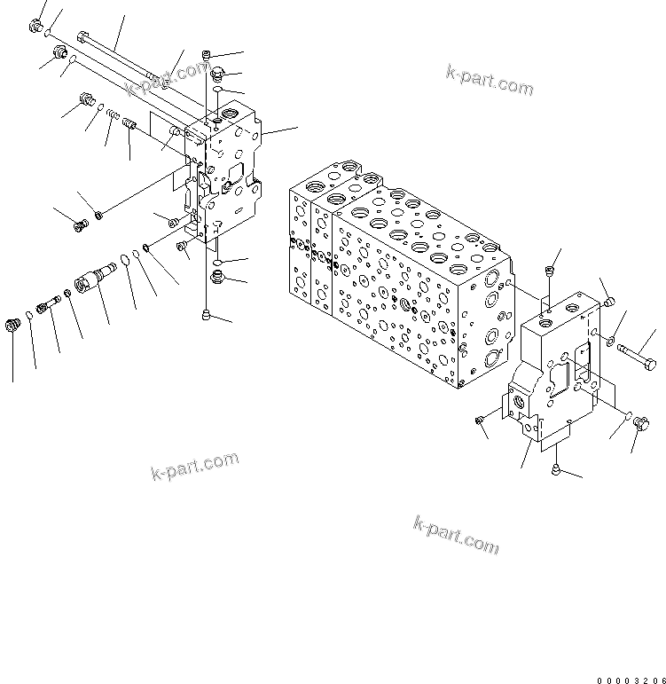 Komatsu parts book diagram for PW220-7E0 S/N H65051-UP: MAIN VALVE (8-SPOOL) (7/20) (FOR ONE-PIECE BOOM)