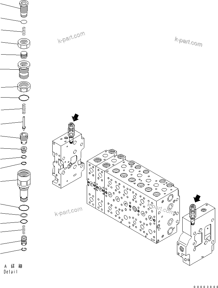 Komatsu parts book diagram for PW220-7E0 S/N H65051-UP: MAIN VALVE (8-SPOOL) (9/20) (FOR TWO-PIECE BOOM)