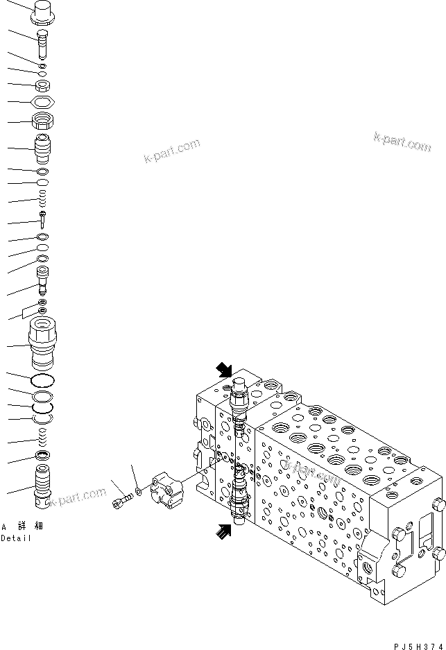 Komatsu parts book diagram for PW220-7E0 S/N H65051-UP: MAIN VALVE (8-SPOOL) (19/20) (FOR ONE-PIECE BOOM)