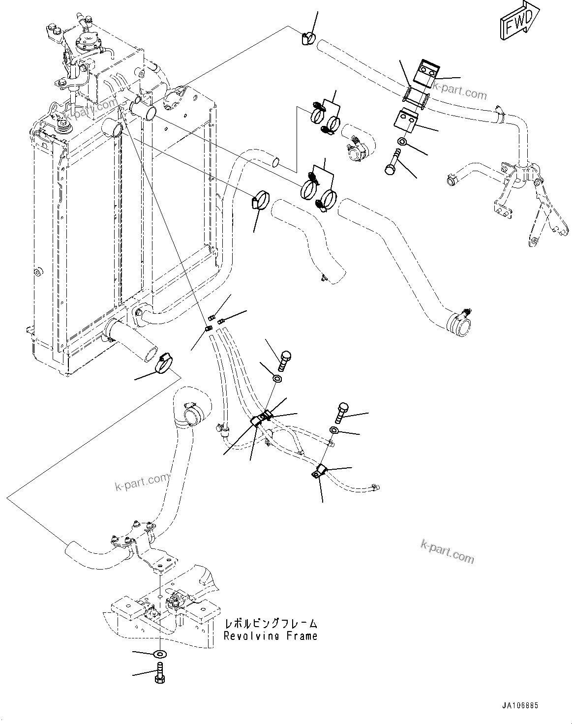 Komatsu parts book diagram for PW98MR-11E0 S/N F30001 AND UP: COOLING SYSTEM, PIPING MOUNTING