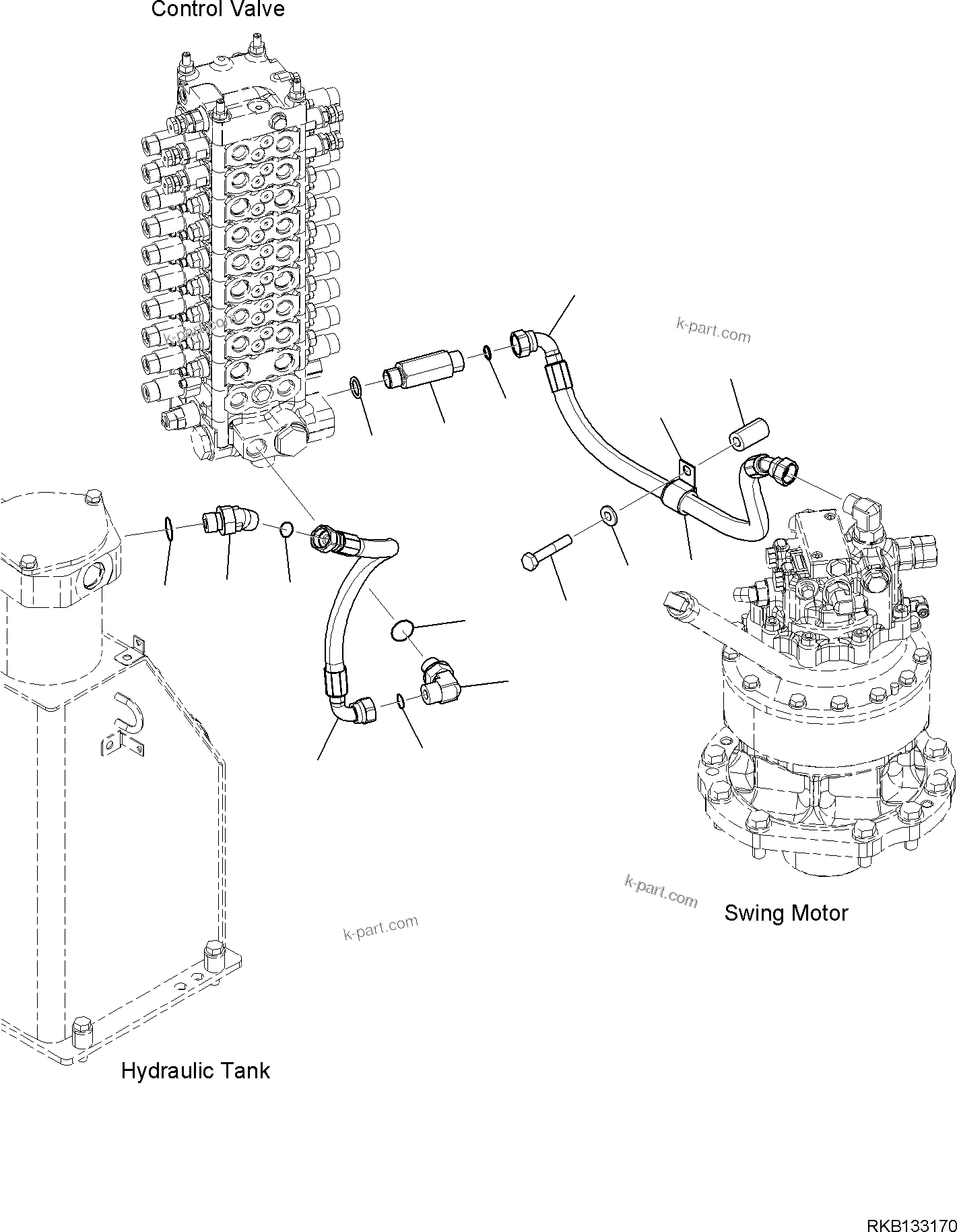 Komatsu parts book diagram for PW98MR-11E0 S/N F30001 AND UP: RETURN PIPING