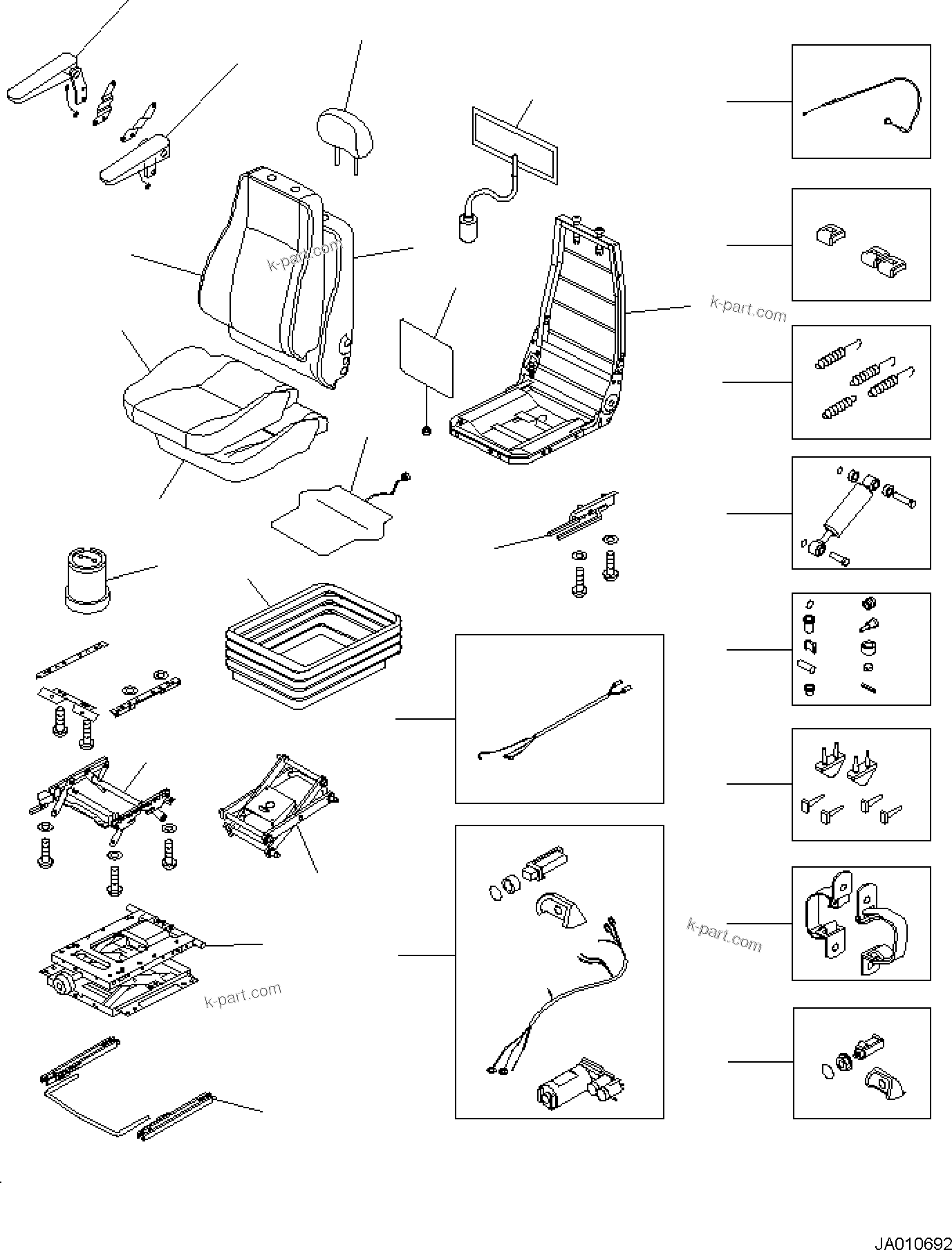 Komatsu parts book diagram for PW98MR-11E0 S/N F30001 AND UP: OPERATOR'S SEAT, INNER PARTS