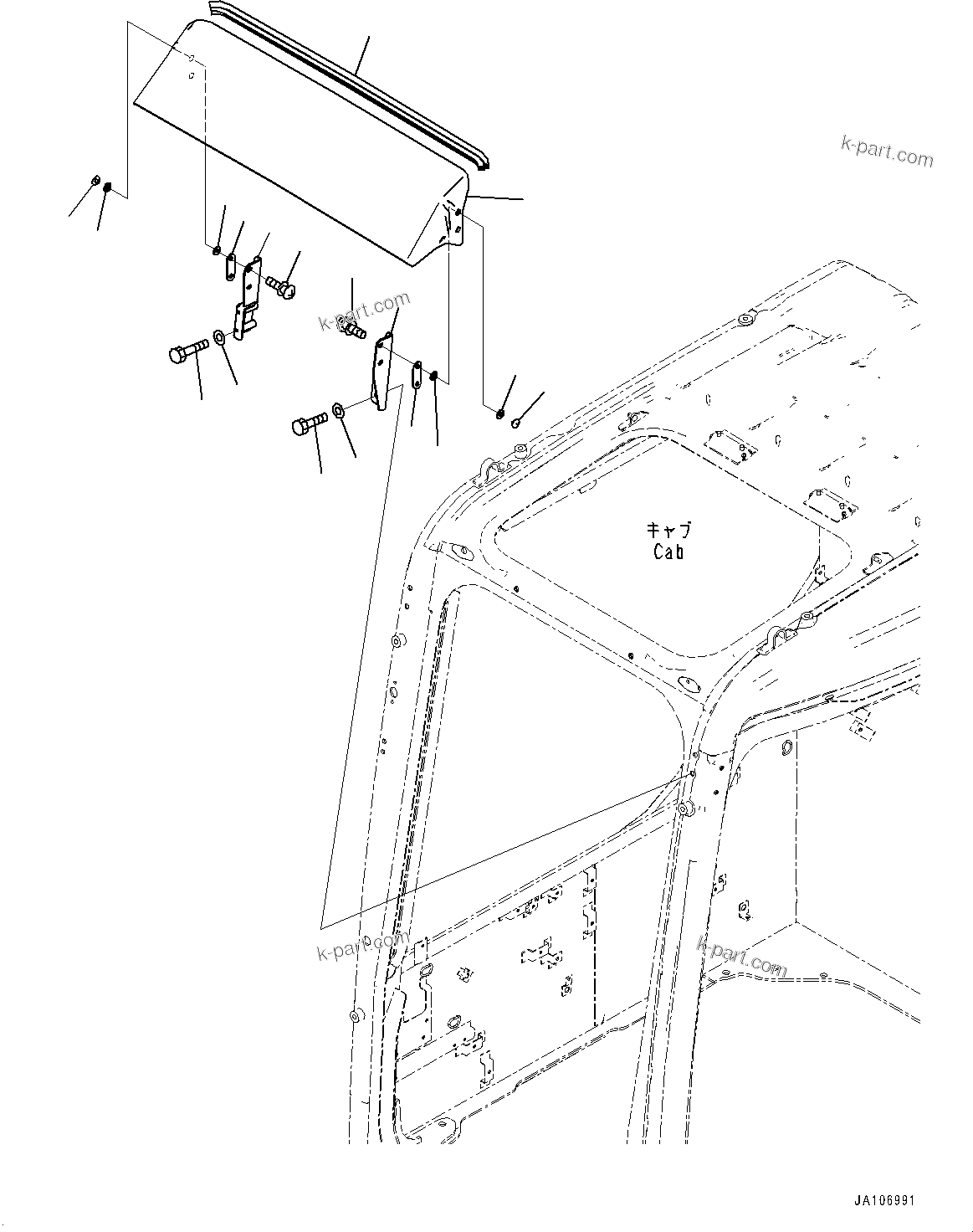 Komatsu parts book diagram for PW98MR-11E0 S/N F30001 AND UP: RAIN VISOR