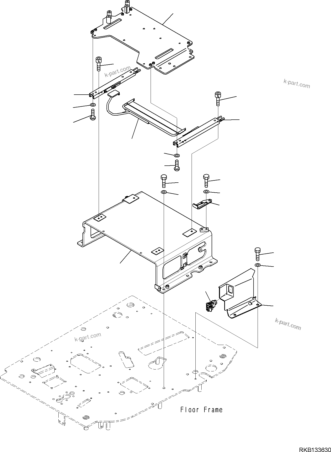 Komatsu parts book diagram for PW98MR-11E0 S/N F30001 AND UP: CAB AND FLOOR FRAME, FLOOR FRAME, FLOOR, BASE