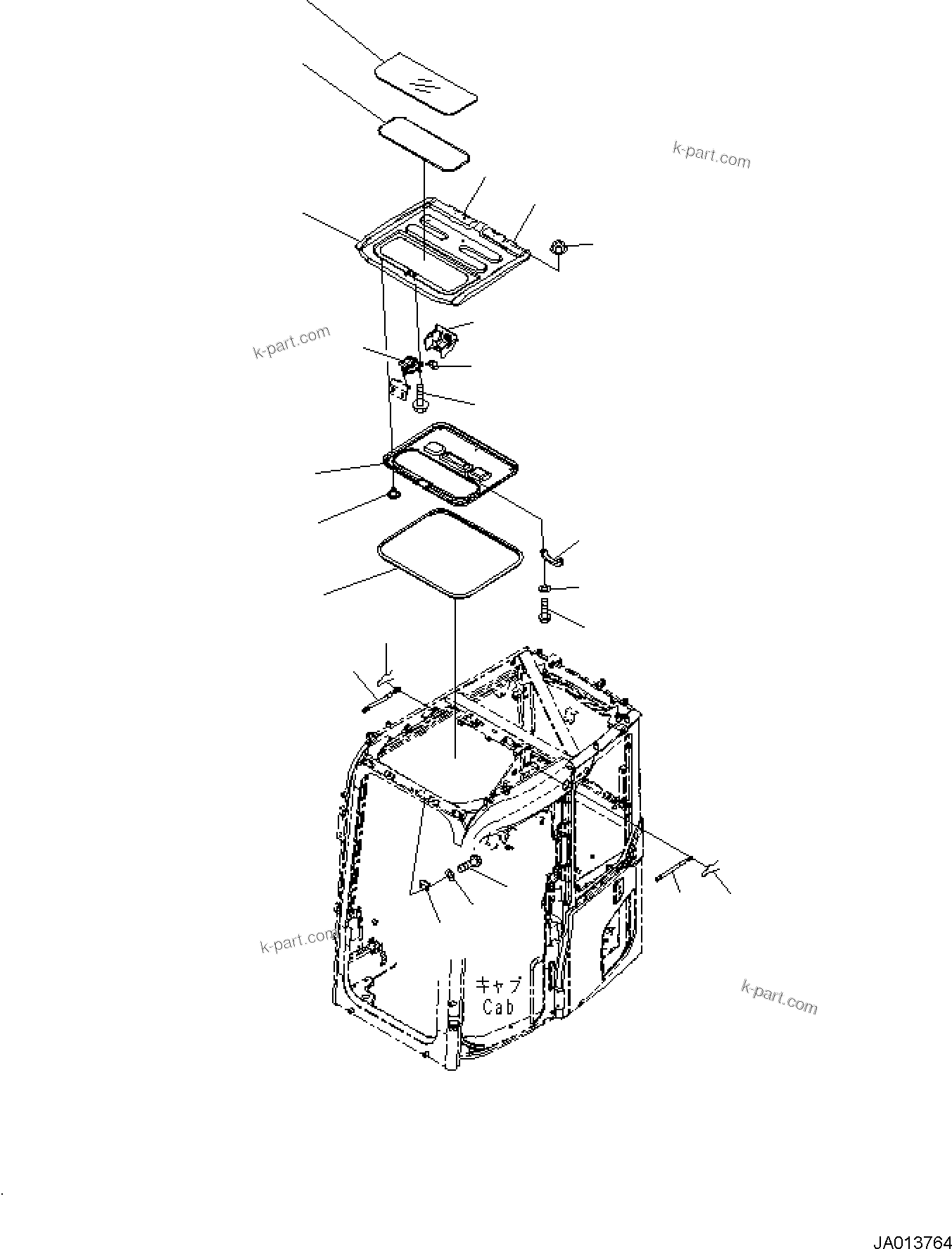 Komatsu parts book diagram for PW98MR-11E0 S/N F30001 AND UP: CAB AND FLOOR FRAME, CAB, ROOF VENTILATOR