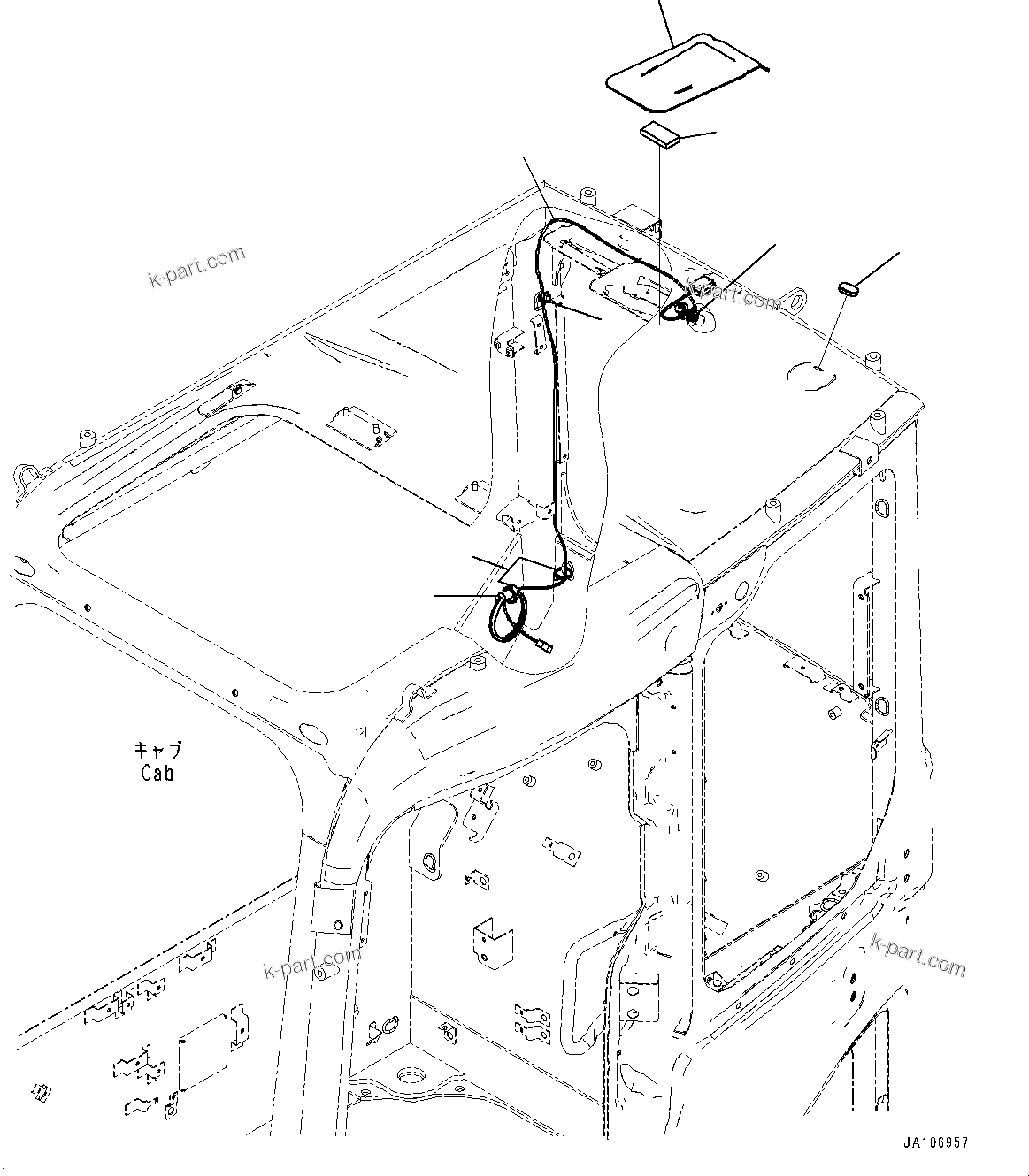 Komatsu parts book diagram for PW98MR-11E0 S/N F30001 AND UP: CAB AND FLOOR FRAME, CAB, ANTENNA