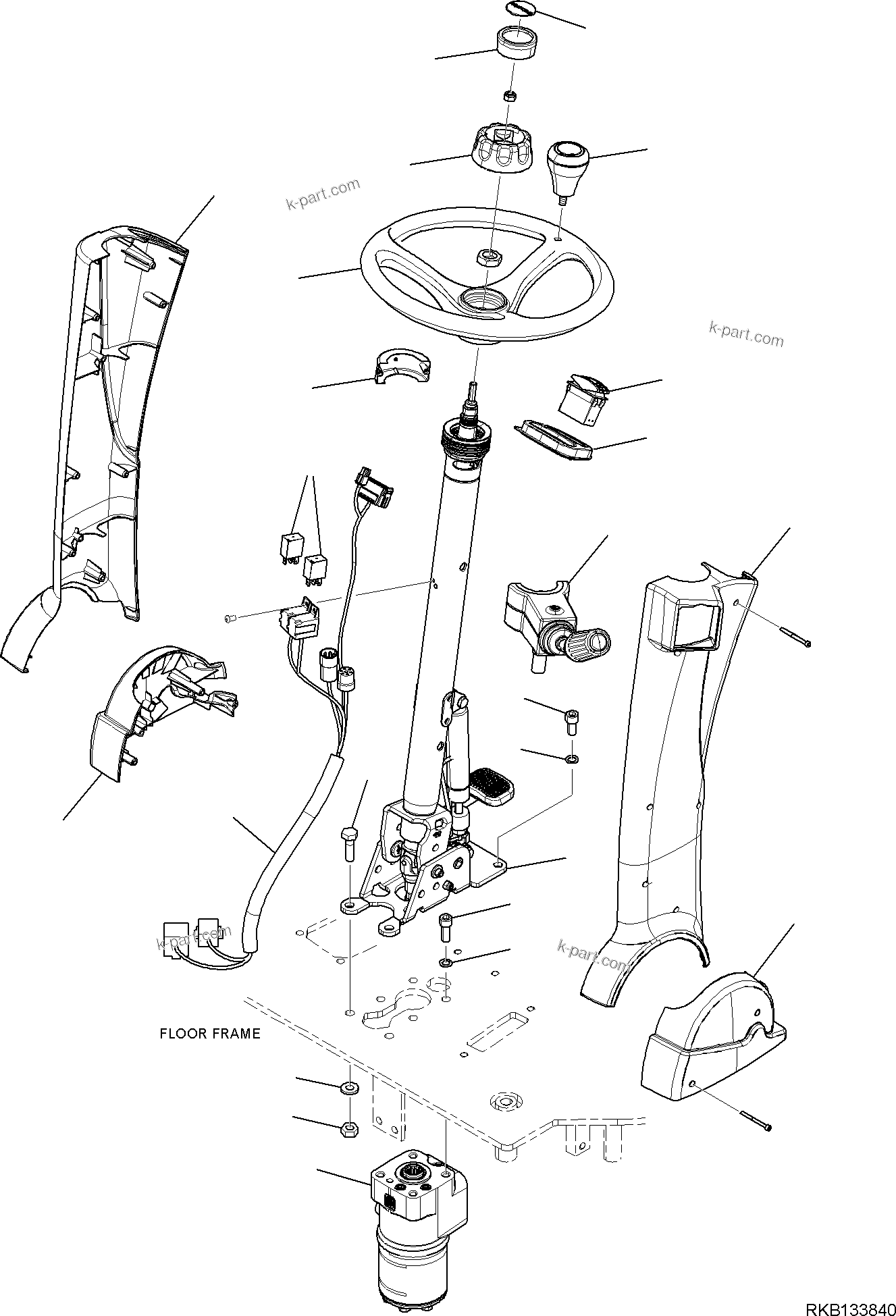 Komatsu parts book diagram for PW98MR-11E0 S/N F30001 AND UP: STEERING COLUMN AND WHEEL, MOUNTING PARTS