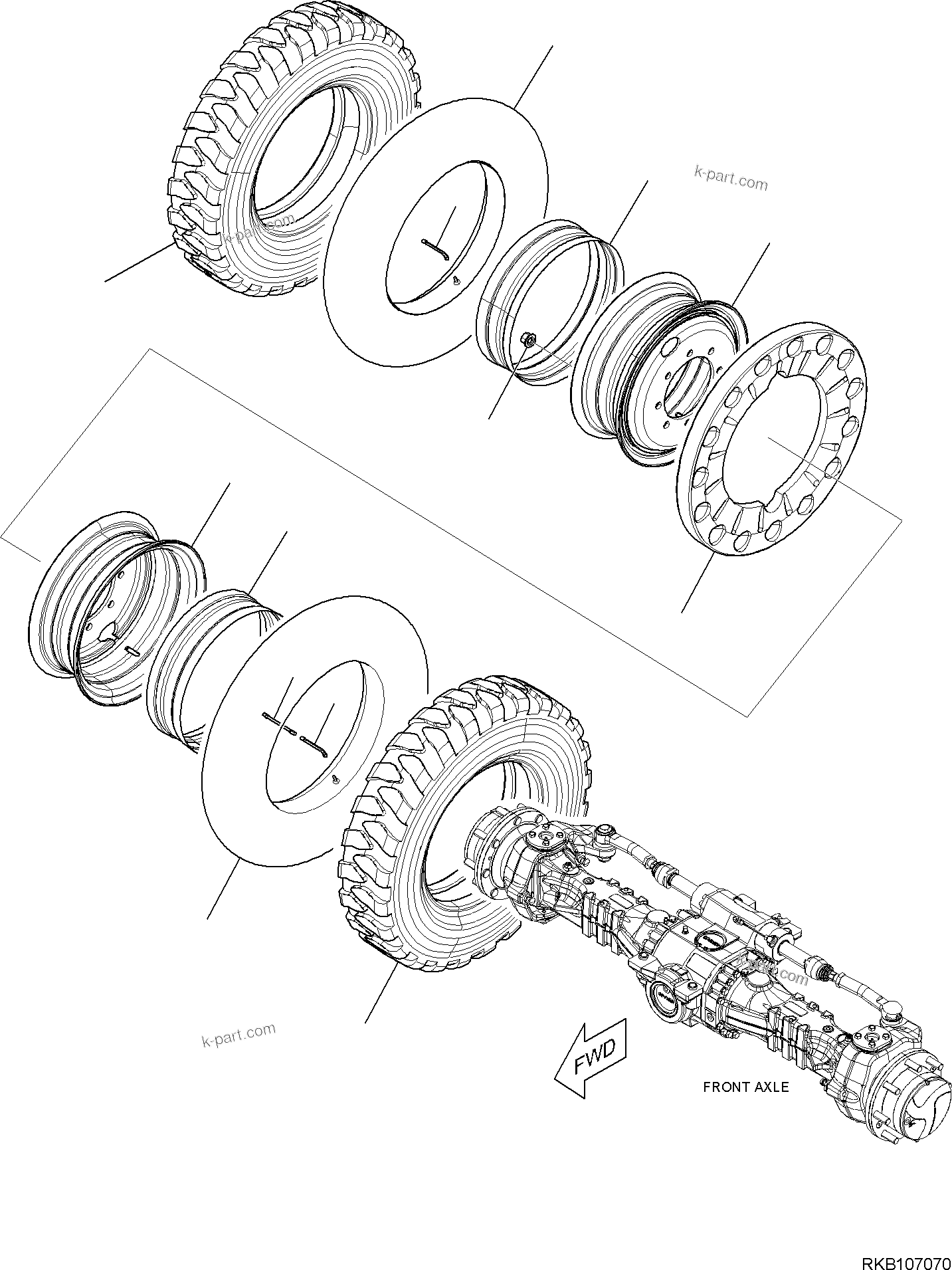 Komatsu parts book diagram for PW98MR-11E0 S/N F30001 AND UP: WHEELS, WHEELS R.H. SIDE