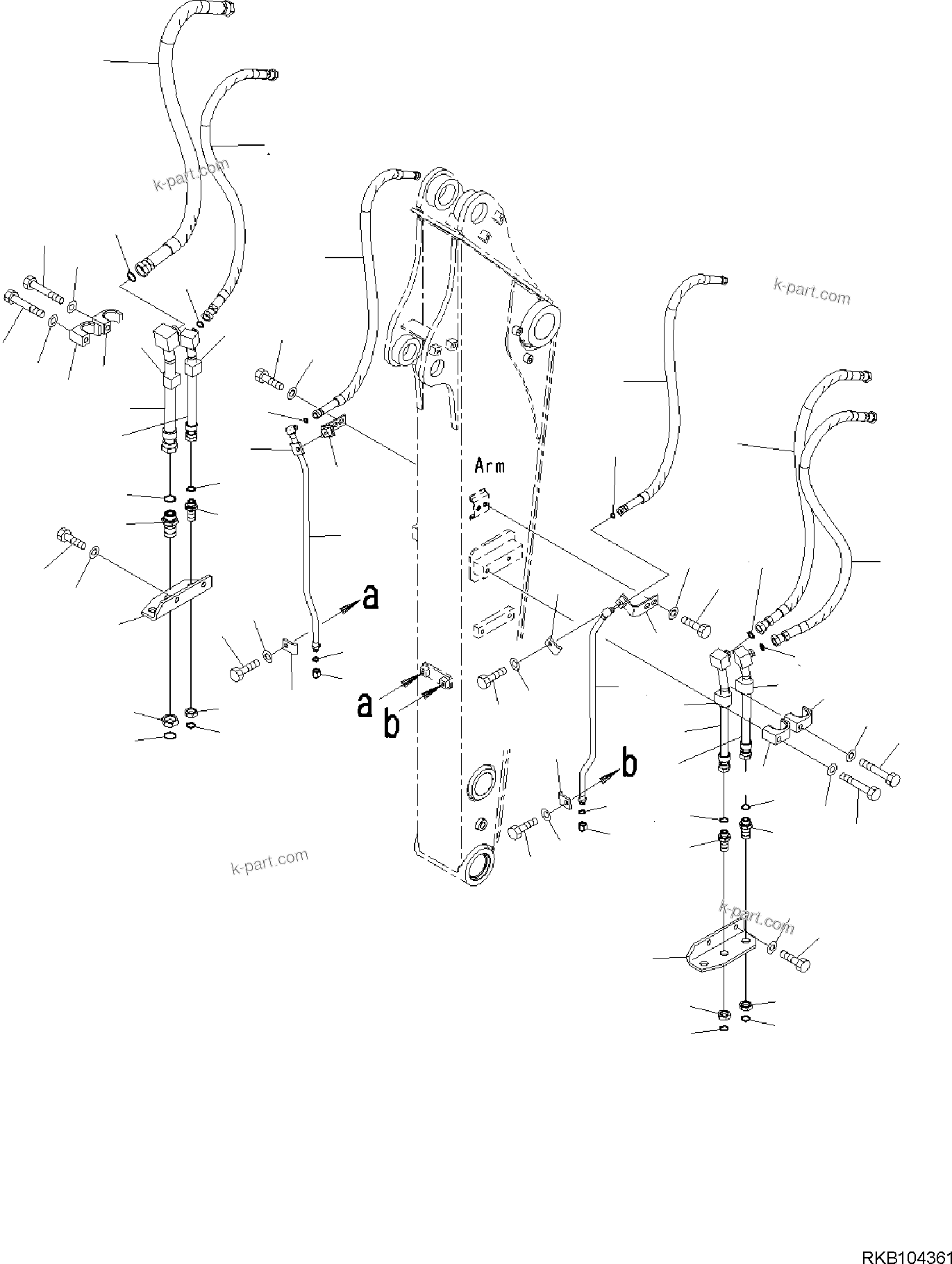 Komatsu parts book diagram for PW98MR-11E0 S/N F30001 AND UP: ARM, PIPING