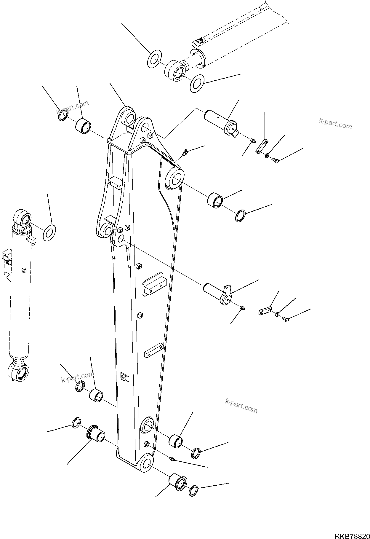 Komatsu parts book diagram for PW98MR-11E0 S/N F30001 AND UP: ARM, ARM AND BUCKET CYLINDER PIN
