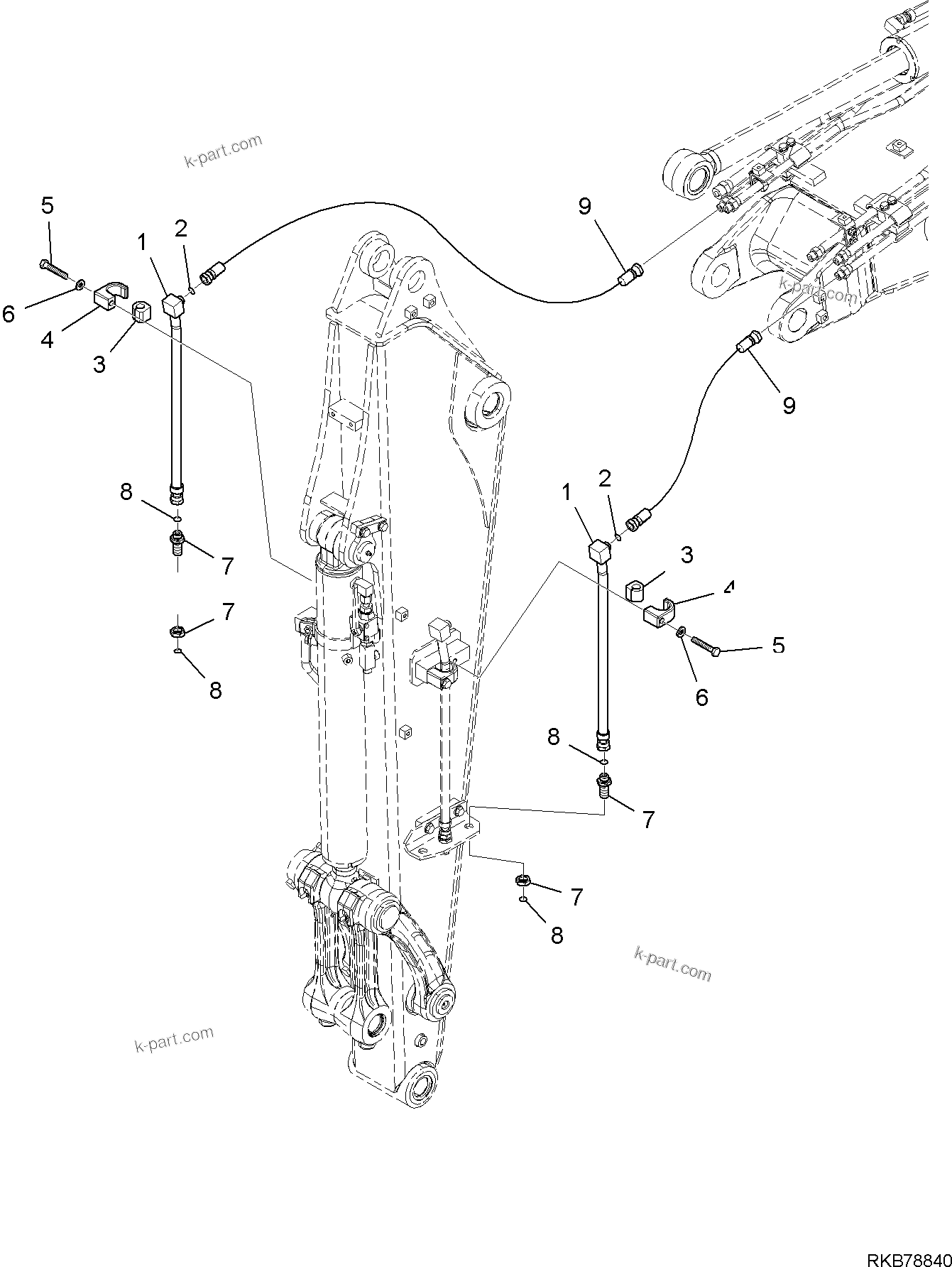 Komatsu parts book diagram for PW98MR-11E0 S/N F30001 AND UP: ARM, PIPING (2/3)