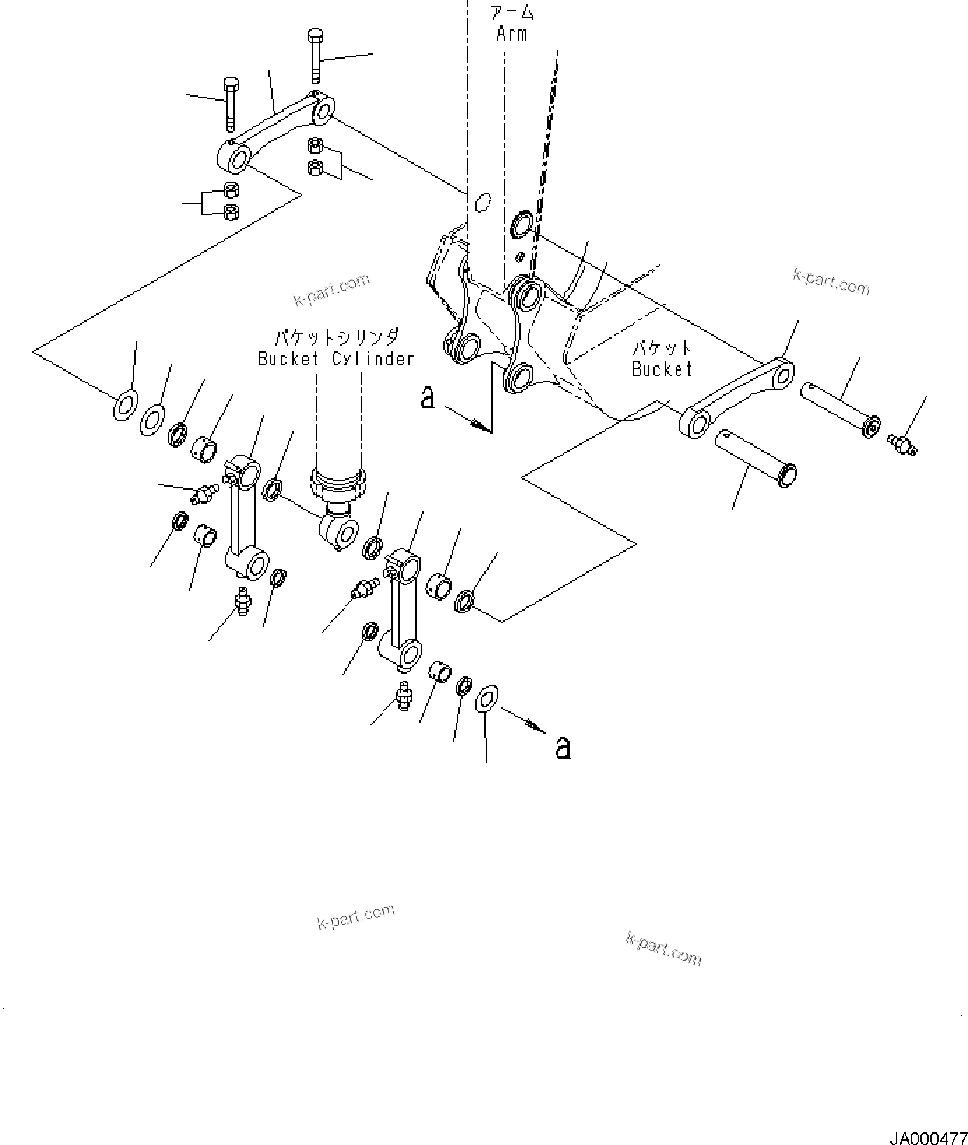 Komatsu parts book diagram for PW98MR-11E0 S/N F30001 AND UP: BUCKET LINKAGE
